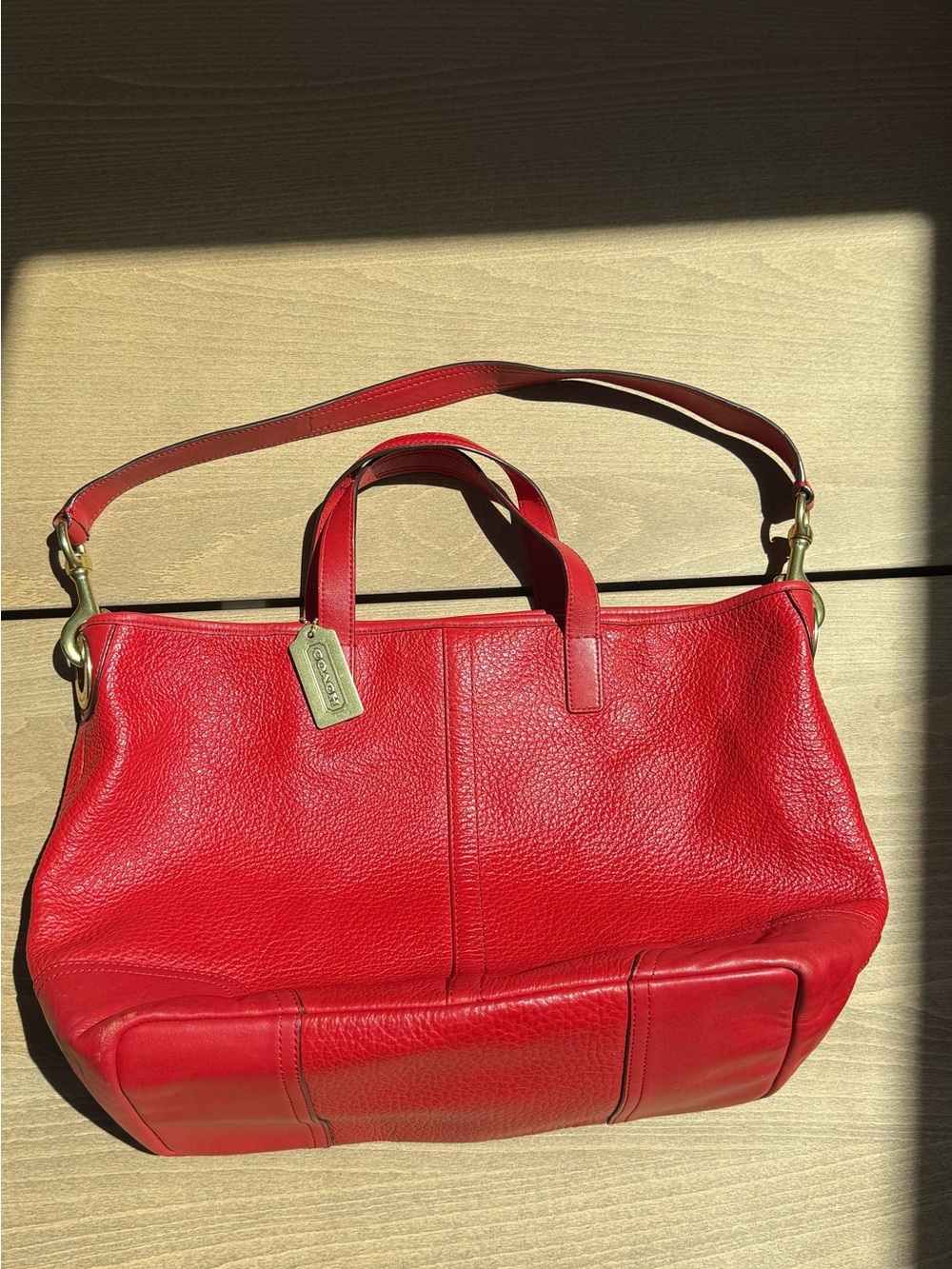 Coach Hadley Red Leather Tote with Top Handles and Strap